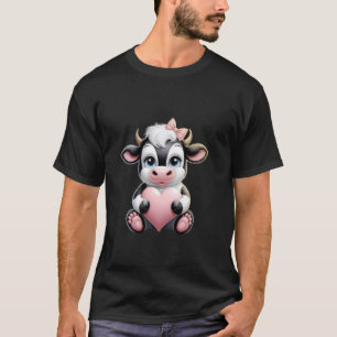 Kuh hält Herz Schwarz & Weiß Rosa Kokette Schleife T-Shirt