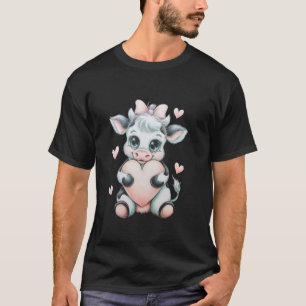 Kuh hält Herz Schwarz & Weiß Rosa Kokette Schleife T-Shirt