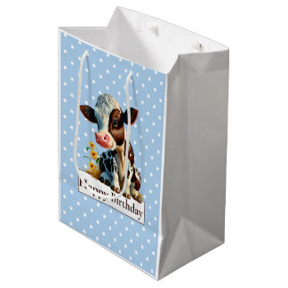 Kuh Happy Birthday Daisy Blue Mittlere Geschenktüte