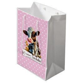 Kuh Happy Birthday Daisy Pink Mittlere Geschenktüte