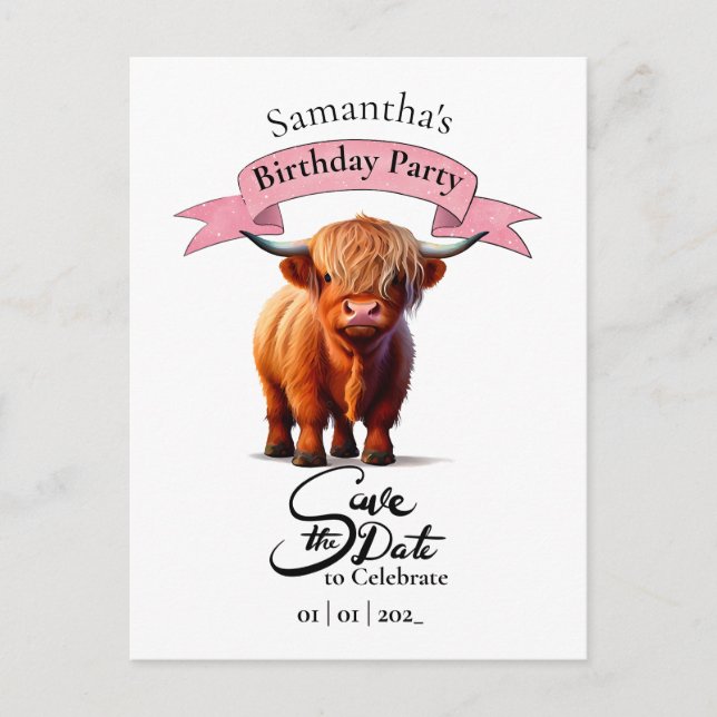 Kuh Happy Birthday Girl Postcard Postkarte (Vorderseite)