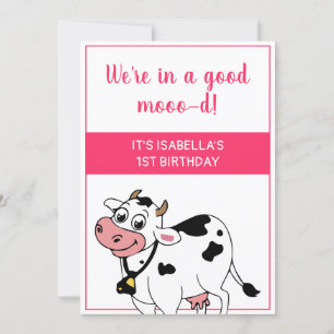Kuh Happy Farm Animal Themed Girl 1. Geburtstag Einladung