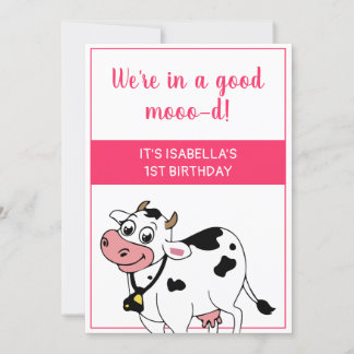 Kuh Happy Farm Animal Themed Girl 1. Geburtstag Einladung