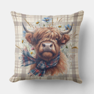 Kuh Highland Farm Aquarell Kissen