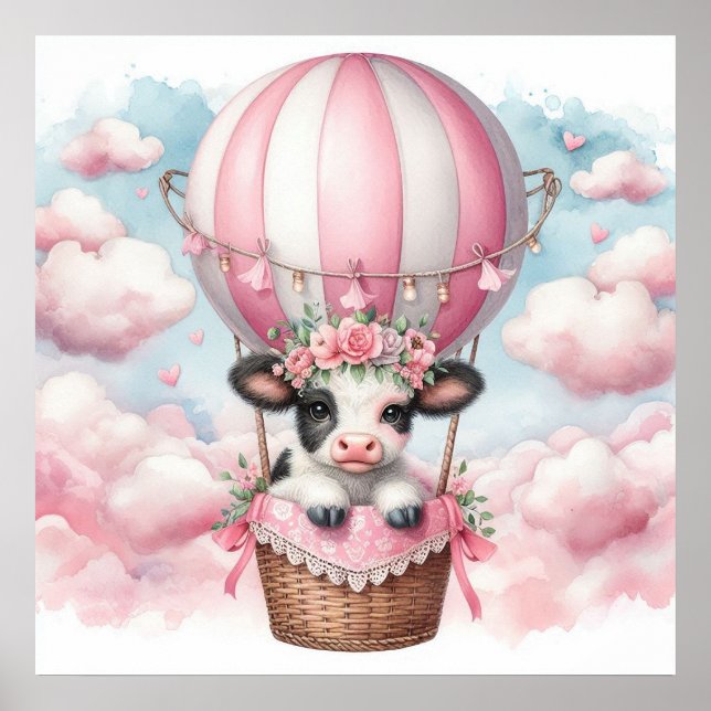 Kuh Hot Air Ballon Girl Poster (Vorne)
