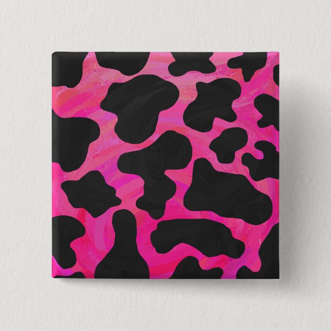 Kuh Hot Pink und Schwarz Print Button (Vorderseite)