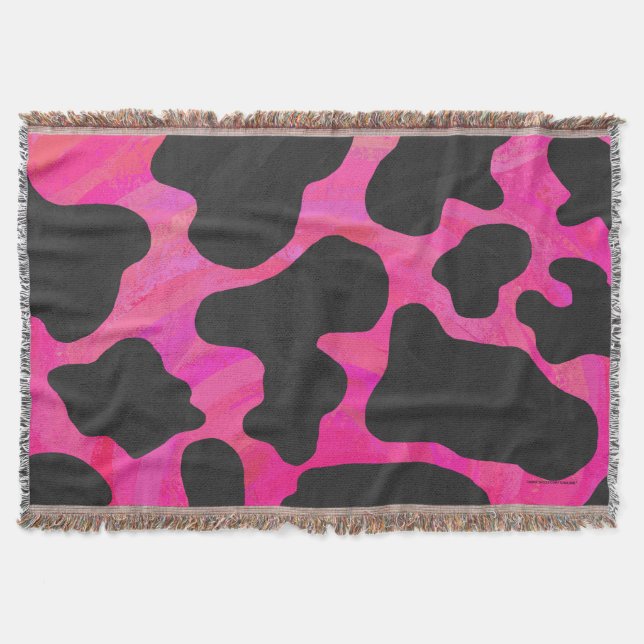 Kuh Hot Pink und Schwarz Print Decke (Vorderseite)