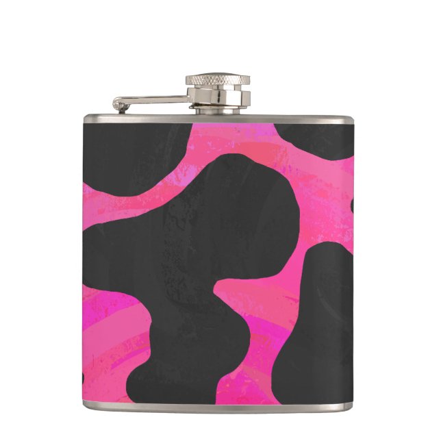 Kuh Hot Pink und Schwarz Print Flachmann (Vorderseite)