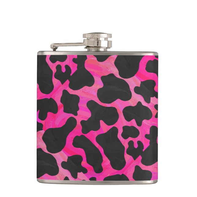 Kuh Hot Pink und Schwarz Print Flachmann (Vorderseite)