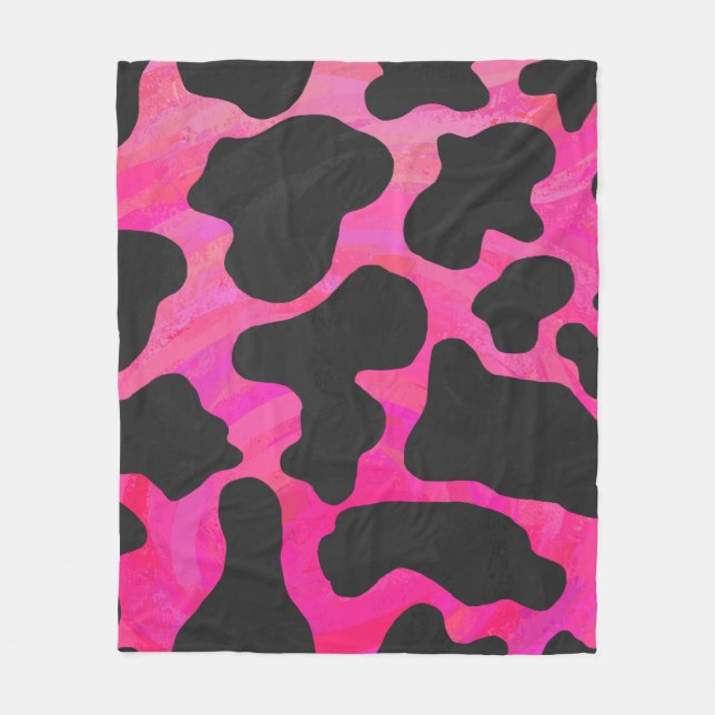 Kuh Hot Pink und Schwarz Print Fleecedecke (Vorderseite)