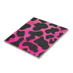 Kuh Hot Pink und Schwarz Print Fliese