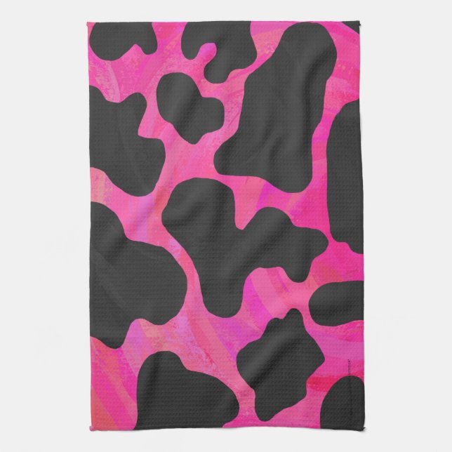 Kuh Hot Pink und Schwarz Print Geschirrtuch (Vertikal)