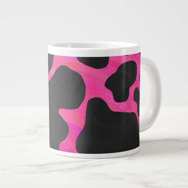 Kuh Hot Pink und Schwarz Print Jumbo-Tasse (Vorderseite Rechts)
