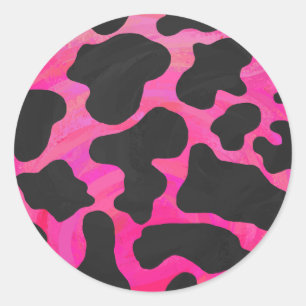 Kuh Hot Pink und Schwarz Print Runder Aufkleber