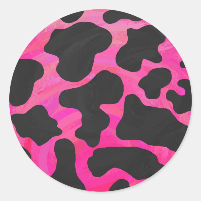 Kuh Hot Pink und Schwarz Print Runder Aufkleber (Vorderseite)