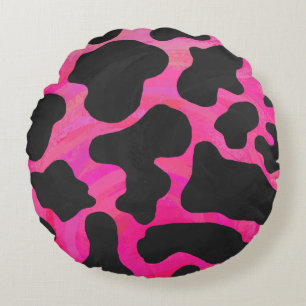 Kuh Hot Pink und Schwarz Print Rundes Kissen