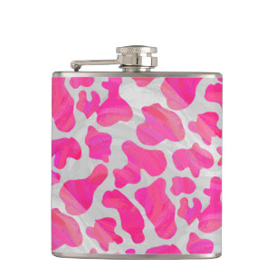 Kuh - Hot Rosa und Weiß Flachmann