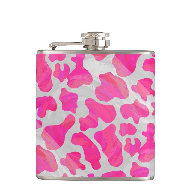 Kuh - Hot Rosa und Weiß Flachmann (Vorderseite)