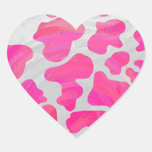 Kuh - Hot Rosa und Weiß Herz-Aufkleber