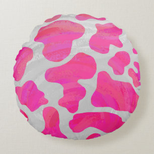 Kuh - Hot Rosa und Weiß Rundes Kissen