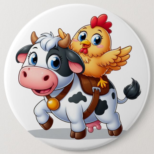 Kuh/Huhn niedlich Cartoon Button (Vorderseite)