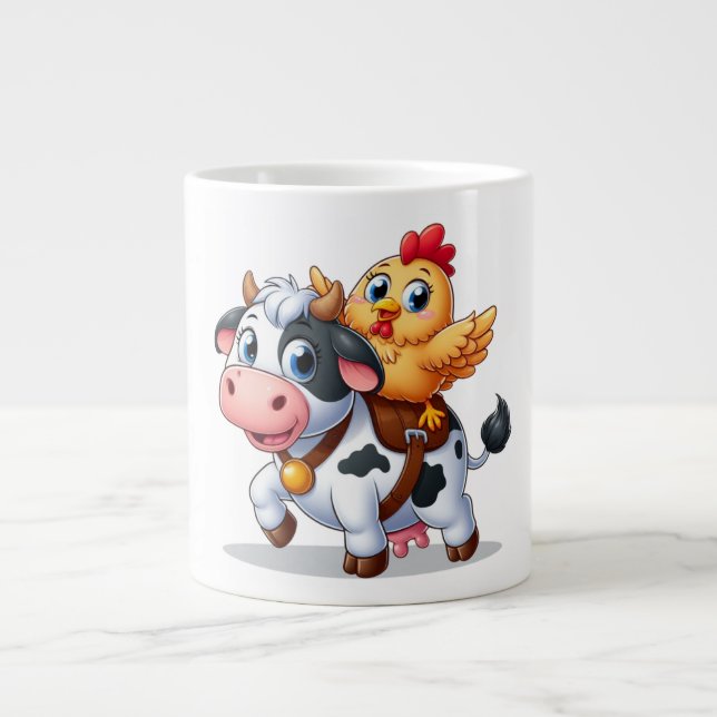 Kuh/Huhn niedlich Cartoon Jumbo-Tasse (Vorderseite)