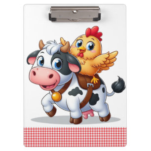 Kuh/Huhn niedlich Cartoon Klemmbrett