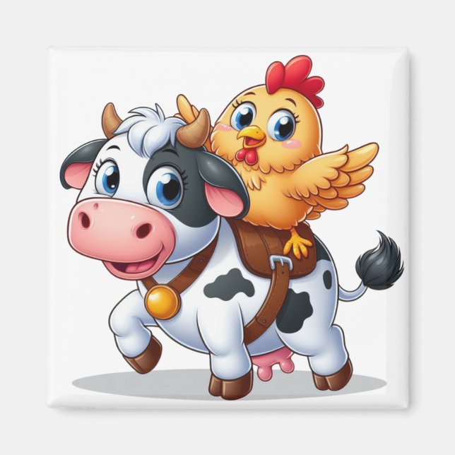 Kuh/Huhn niedlich Cartoon Magnet (Vorne)