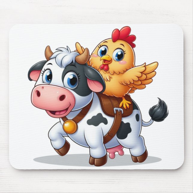 Kuh/Huhn niedlich Cartoon Mousepad (Vorne)