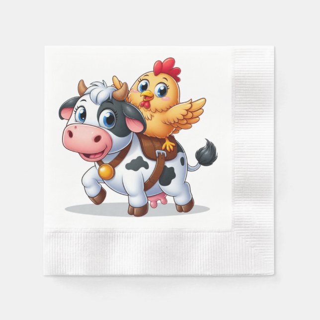 Kuh/Huhn niedlich Cartoon Serviette (Vorderseite)