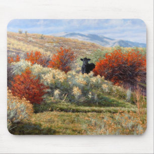 Kuh im Fall, der Mousepad einstellt