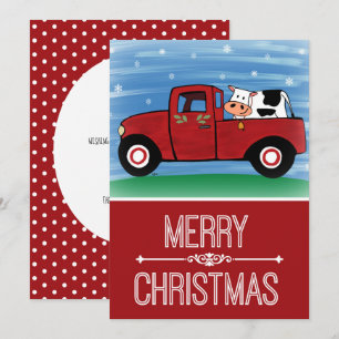 Kuh im festlichen roten LKW-Weihnachtskarte Feiertagskarte