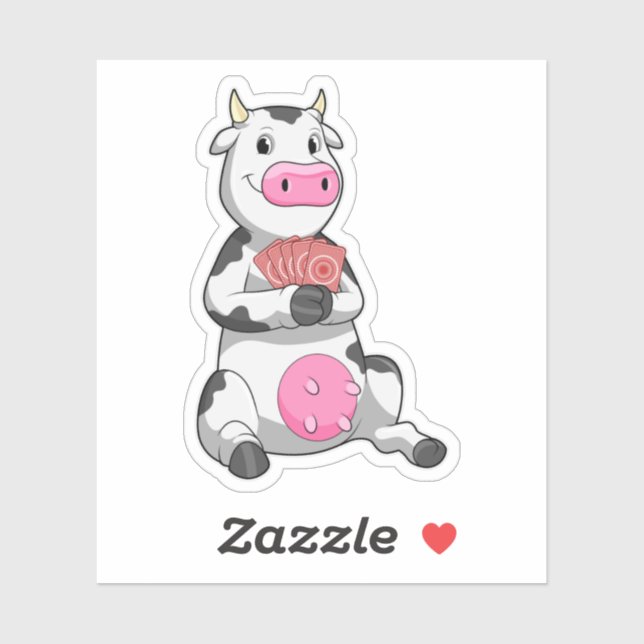 Kuh im Poker mit Poker-Karten Aufkleber (Blatt)