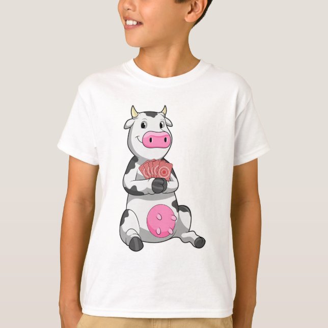 Kuh im Poker mit Poker-Karten T-Shirt (Vorderseite)