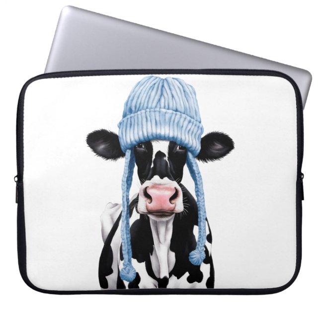 Kuh in einem Hut. Laptopschutzhülle (Vorderseite)