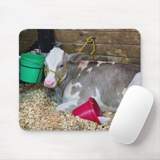 Kuh in einem Stallgehege mit Eimern Mousepad (Mit Mouse)