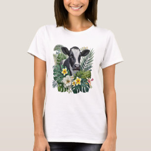 Kuh in floraler Jungle Png, tropische Kuh T-Shirt