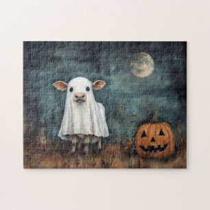 Kuh in GastKostüm mit Pumpkin und Vollmond Puzzle