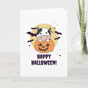 Kuh in Pumpkin Niedliche Kühe glückliche Halloween Karte