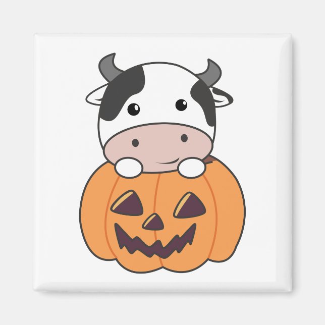 Kuh in Pumpkin Niedliche Kühe glückliche Halloween Magnet (Vorne)