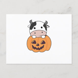 Kuh in Pumpkin Niedliche Kühe glückliche Halloween Postkarte