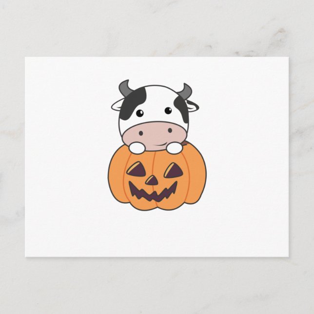 Kuh in Pumpkin Niedliche Kühe glückliche Halloween Postkarte (Vorderseite)
