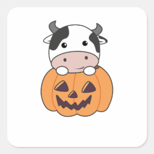 Kuh in Pumpkin Niedliche Kühe glückliche Halloween Quadratischer Aufkleber