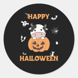 Kuh in Pumpkin Niedliche Kühe glückliche Halloween Runder Aufkleber