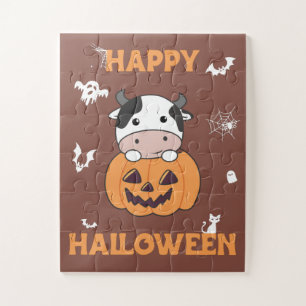 Kuh in Pumpkin Niedliche Kühe Happy Halloween Jigs Puzzle