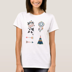 Kuh Indian Feather Headdress Tipi Pfeile Sticker T-Shirt