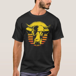 Kuh Kuh Kopf Retro Sonnenbrille Landwirt T-Shirt