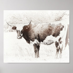Kuh-Kunst im Vintage-Stil, Foto-Design in Sepia-Tö Poster
