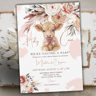 Kuh Land Western Cowboy Rosa Schleife Baby Shower Einladung