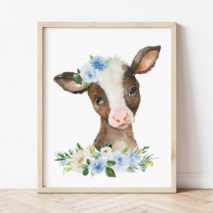 Kuh, Landtiere, Stall, Blütenblumen, Junge Kinderz Poster